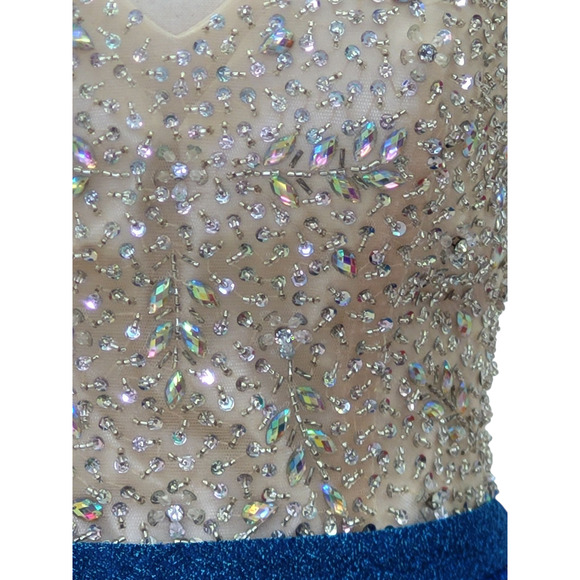 NWT Women's Blue and Gold Short Dress with Beautiful Detailed Gem Bodice - Picture 8 of 8